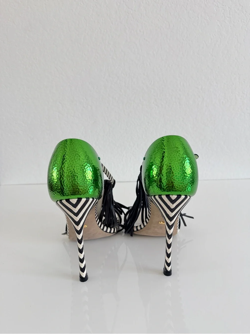 Sergio Rossi Green & Black Fringe High Heel Sandals